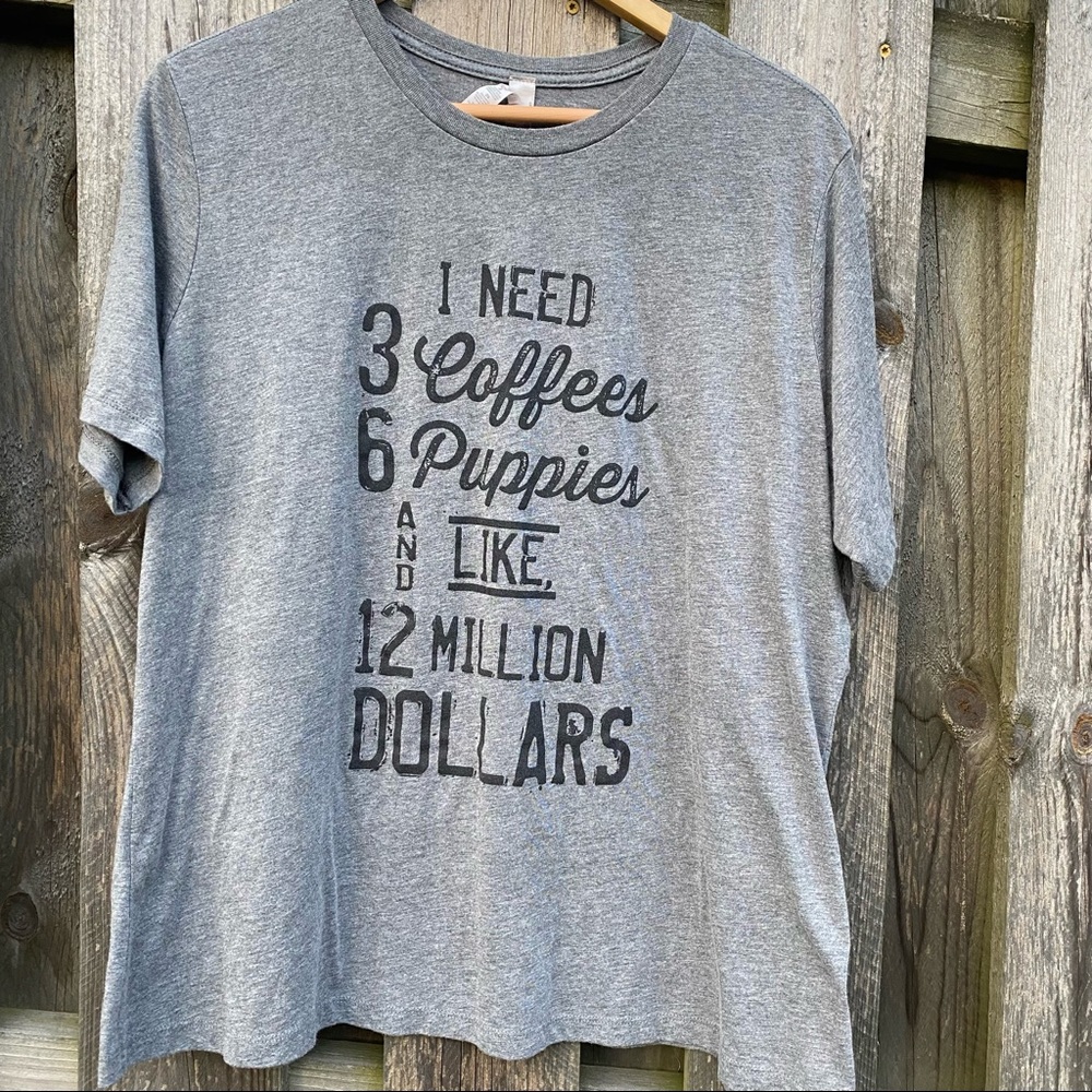 NEW unworn Plus size 2X grey short sleeve graphic tee Puppies Coffee Mon…